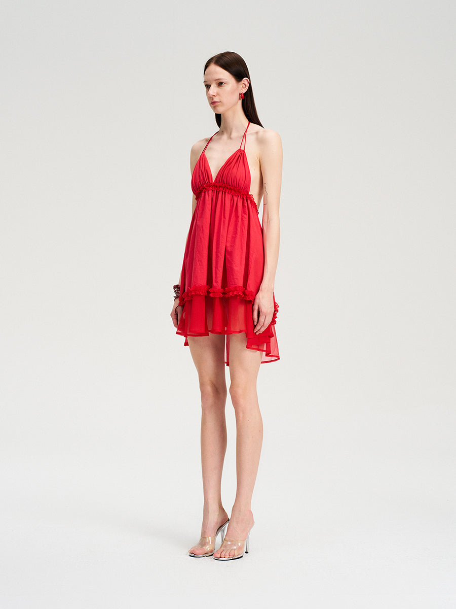 Dotyears red multi-layered puffy dress