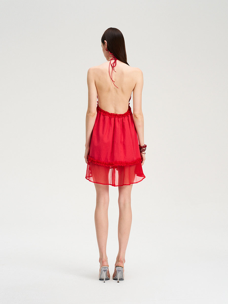 Dotyears red multi-layered puffy dress