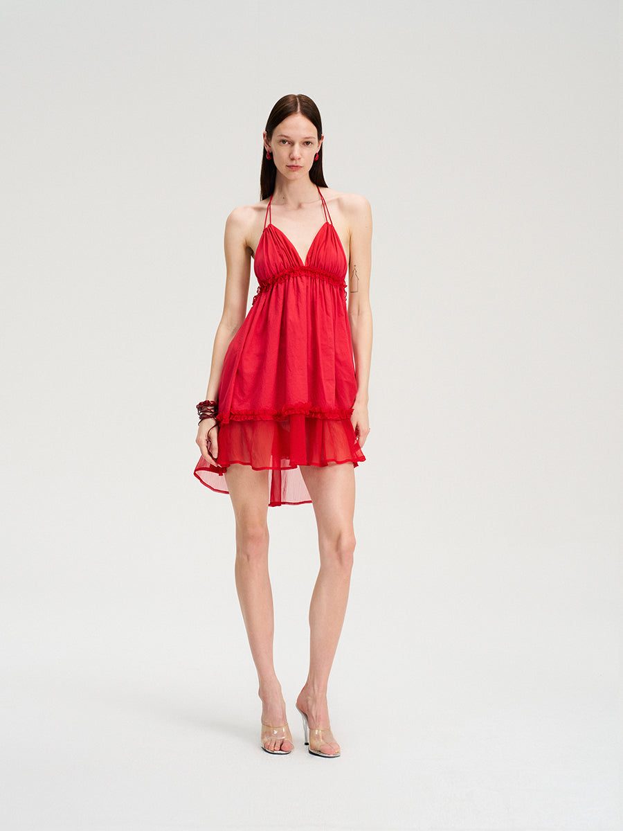 Dotyears red multi-layered puffy dress