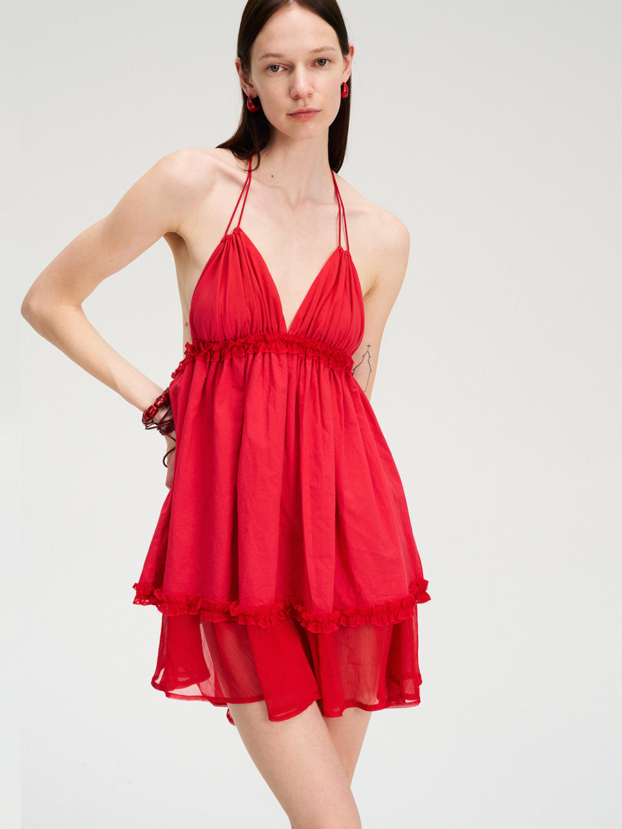 Dotyears red multi-layered puffy dress