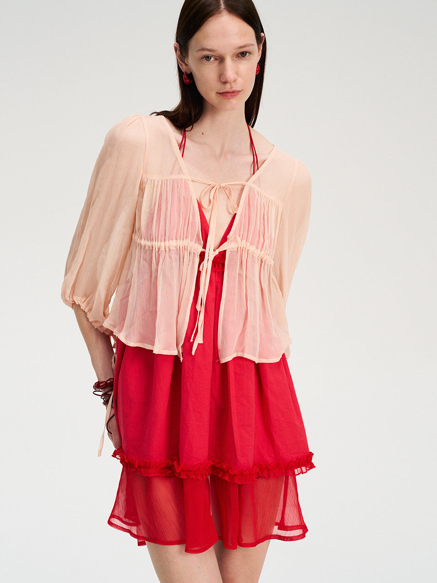 Dotyears red multi-layered puffy dress