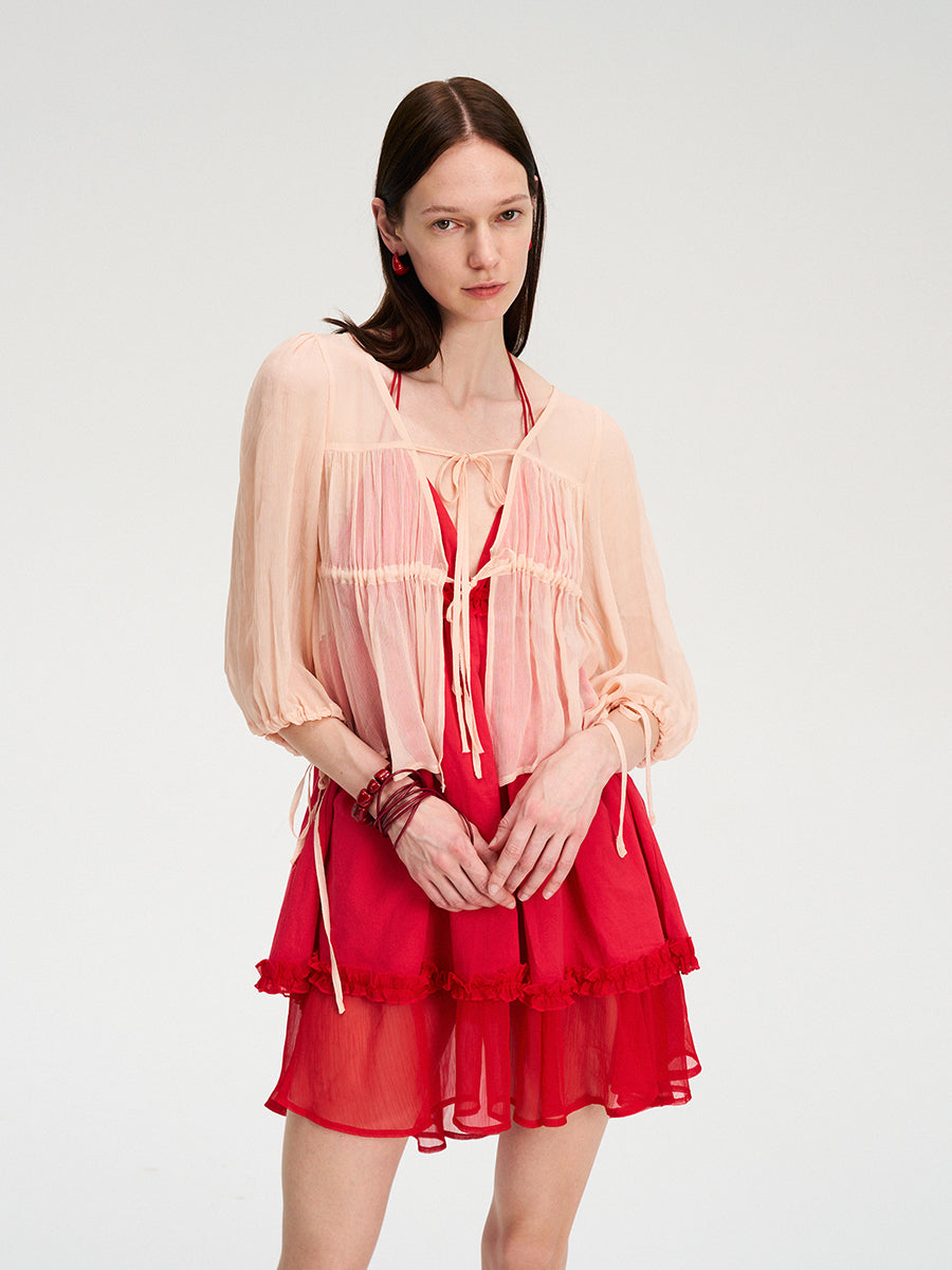 Dotyears red multi-layered puffy dress