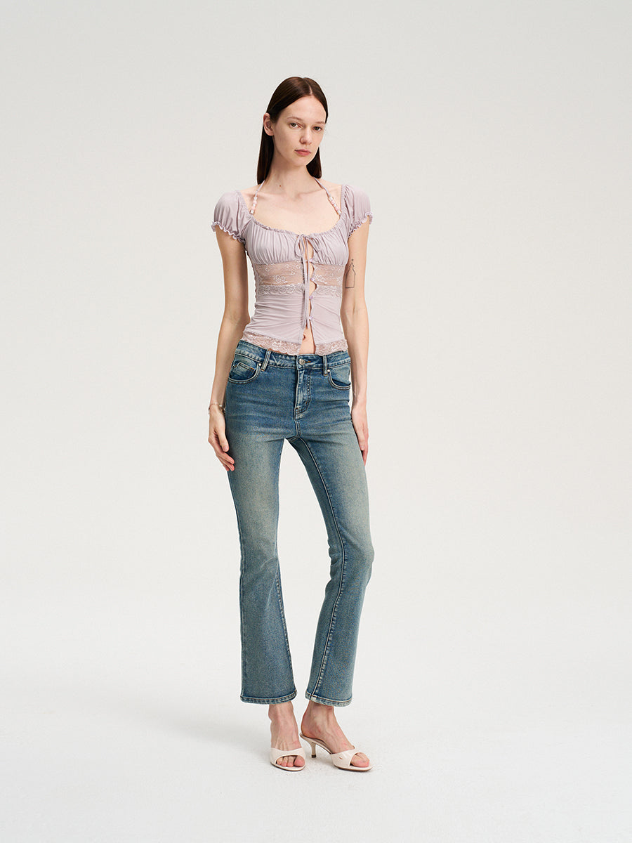 Dotyears Forest Whispers Series - Light-colored lace stitched beaded cardigan