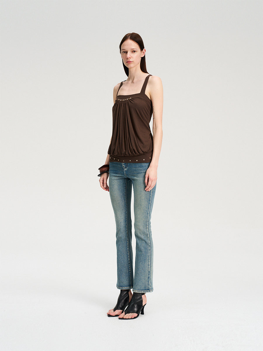 Dotyears brown broiling diamond ruffled design crossover design vest