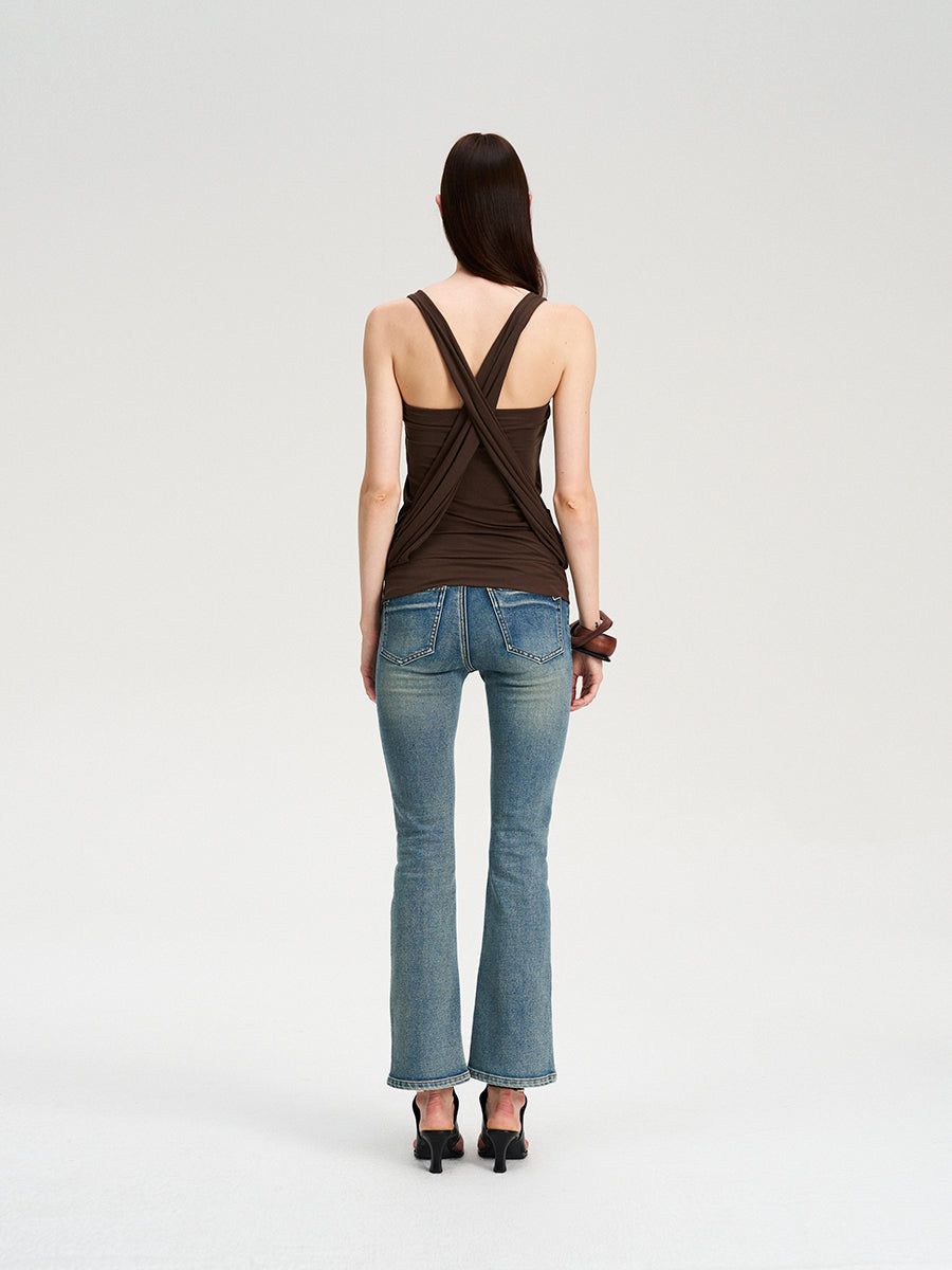 Dotyears brown broiling diamond ruffled design crossover design vest