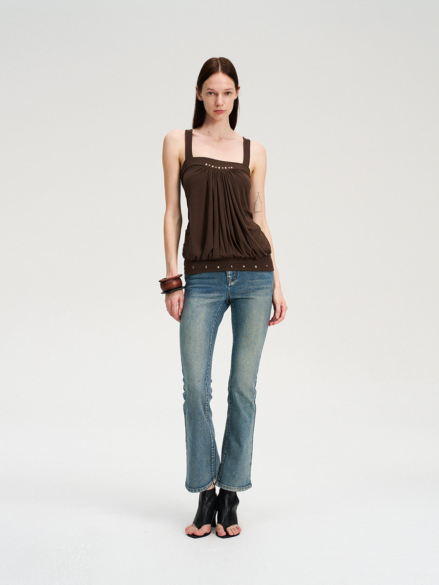 Dotyears brown broiling diamond ruffled design crossover design vest