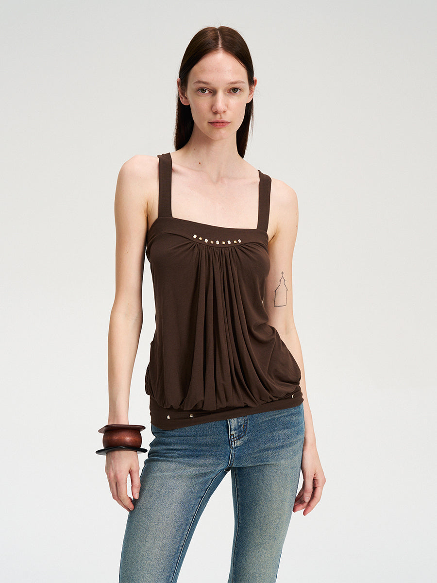 Dotyears brown broiling diamond ruffled design crossover design vest