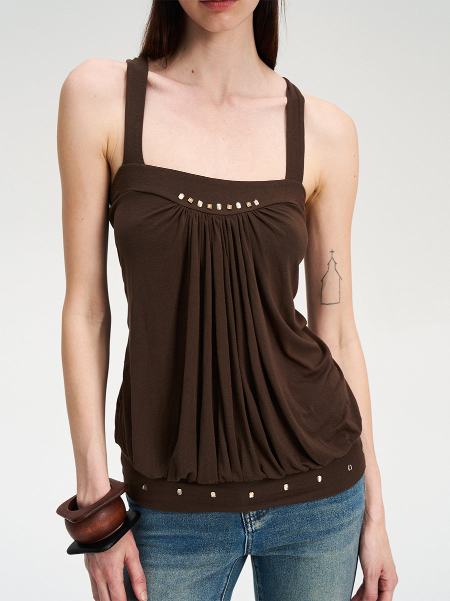 Dotyears brown broiling diamond ruffled design crossover design vest