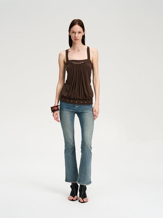 Dotyears brown broiling diamond ruffled design crossover design vest