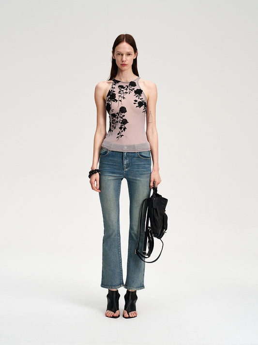 Dotyears flocked mesh flower purple vest