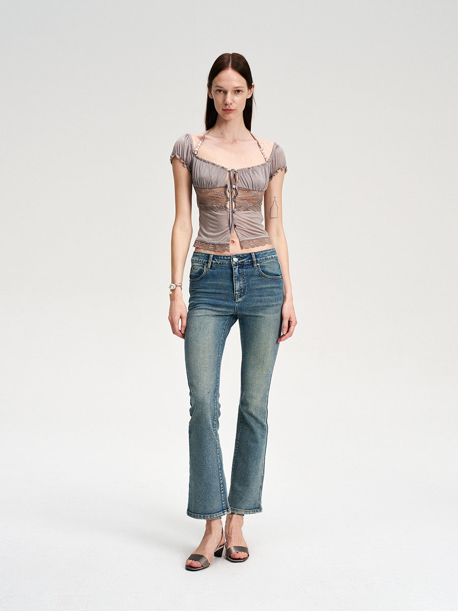 Dotyears Acetate lace panelled beaded cardigan