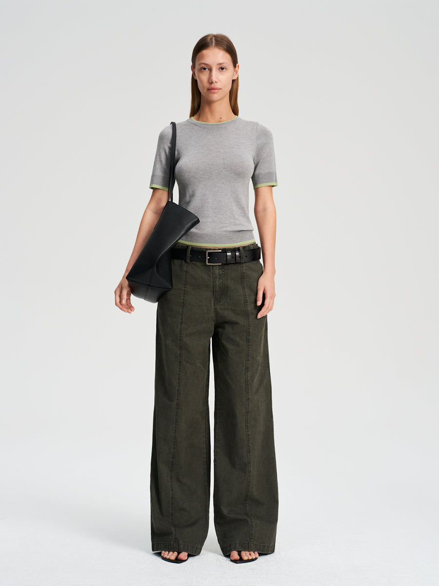 Hughum Two-tone contrast-panel Tencel knit T-shirt