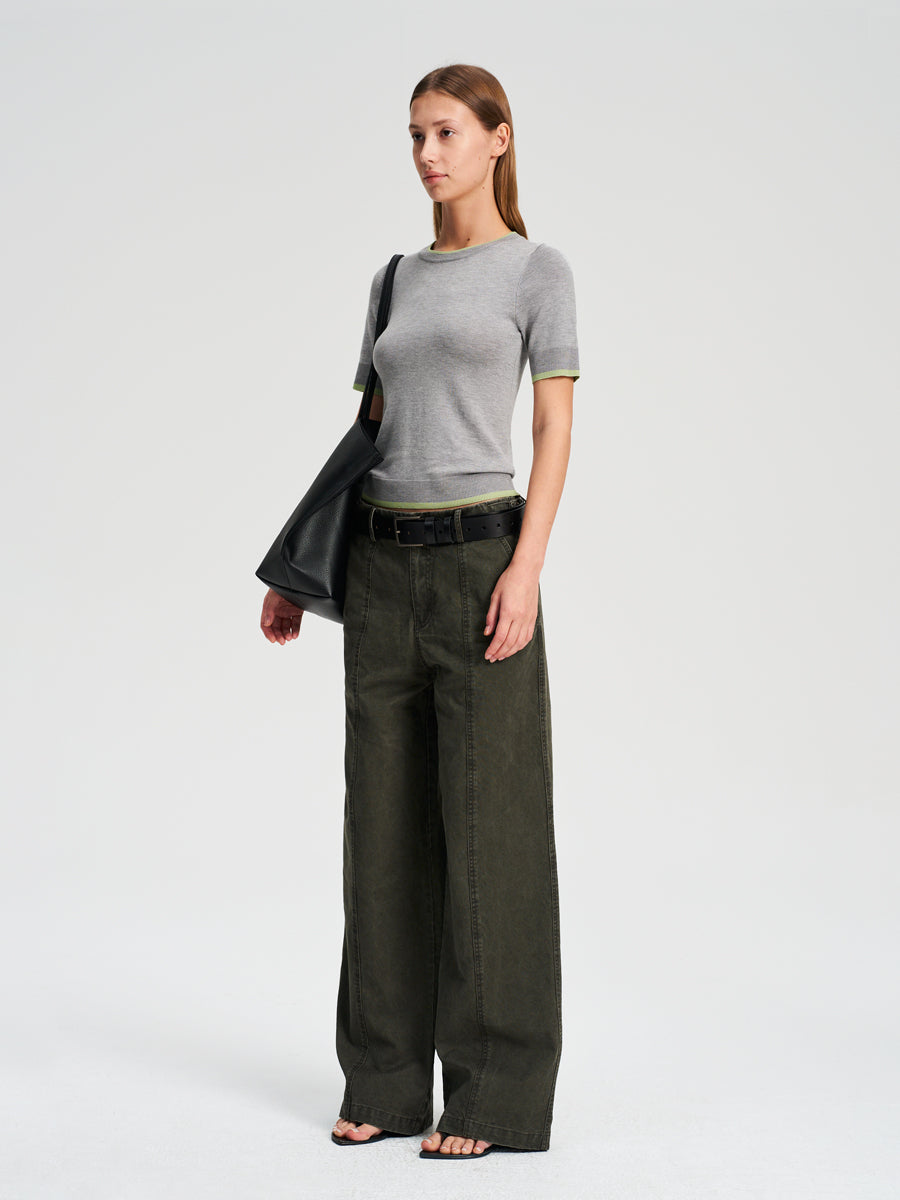 Hughum Two-tone contrast-panel Tencel knit T-shirt