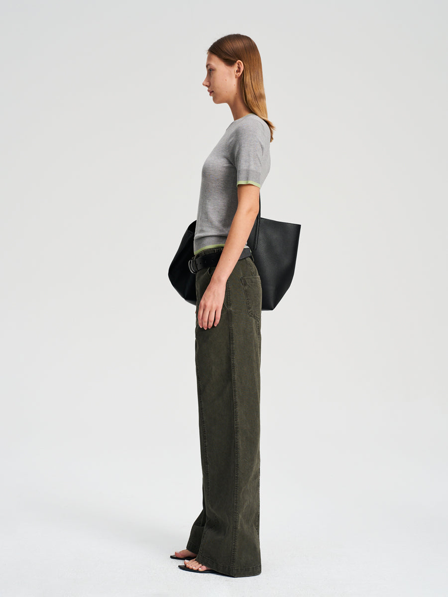 Hughum Two-tone contrast-panel Tencel knit T-shirt