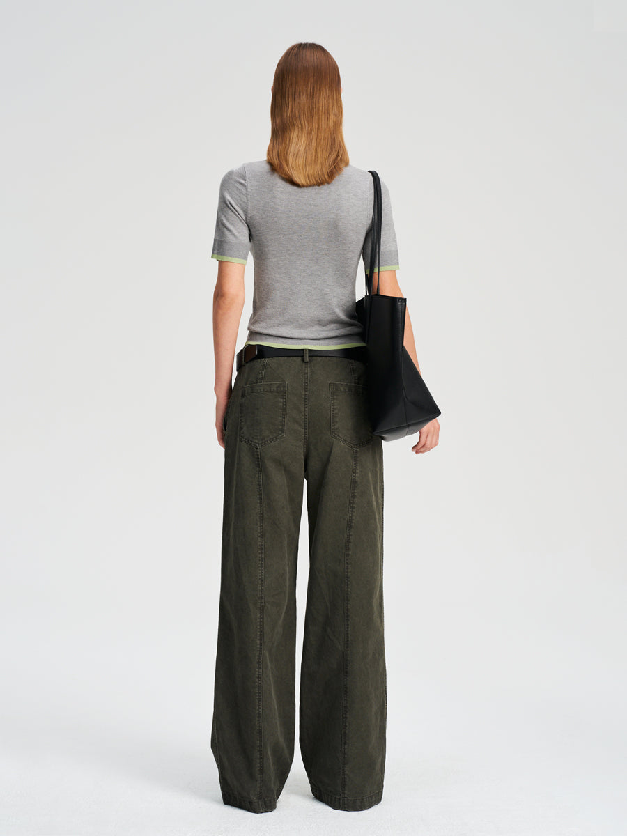 Hughum Two-tone contrast-panel Tencel knit T-shirt