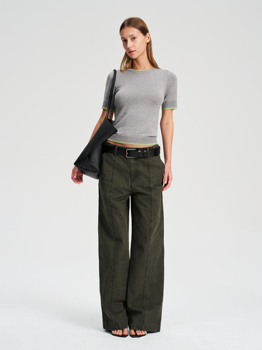 Hughum Two-tone contrast-panel Tencel knit T-shirt