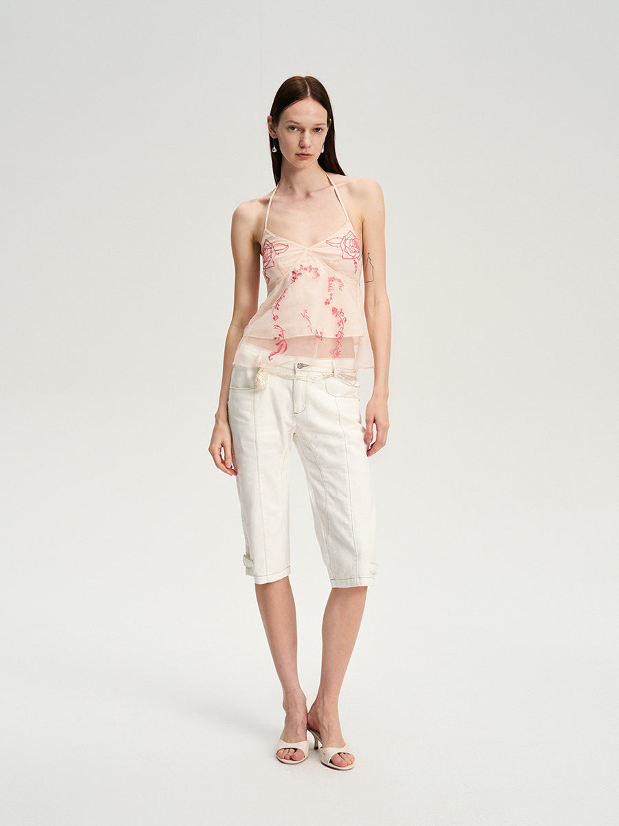 Dotyears embroidered double tulle feel lightweight A pendulum suspenders