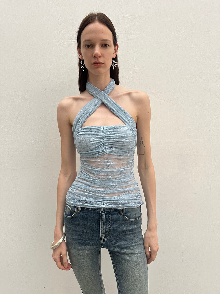 Dotyears  Two-tone lace bow charm with cross-neck suspenders