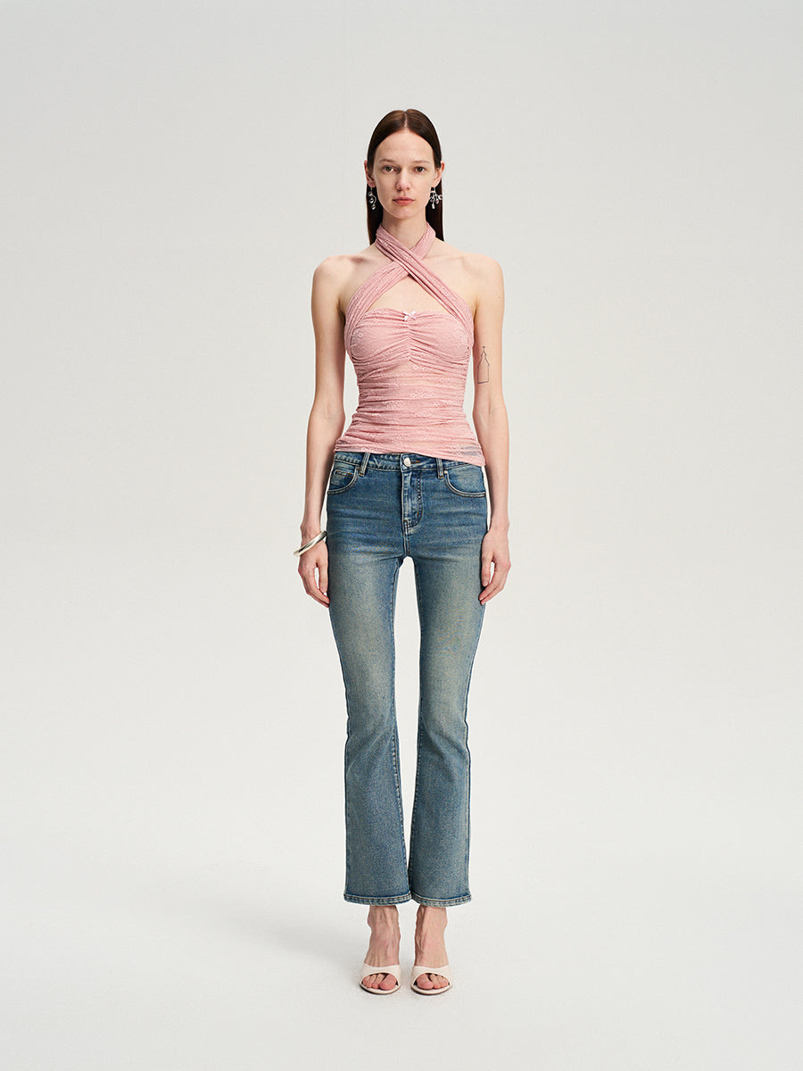 Dotyears  Two-tone lace bow charm with cross-neck suspenders