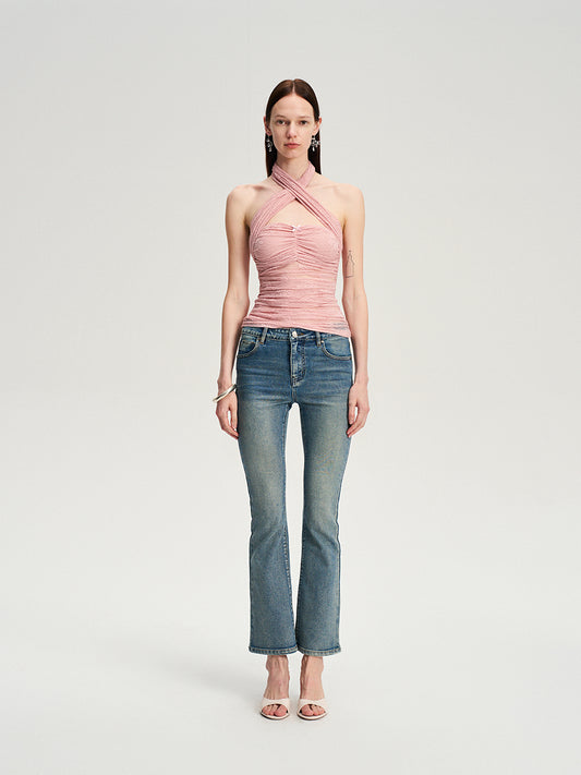 Dotyears  Two-tone lace bow charm with cross-neck suspenders