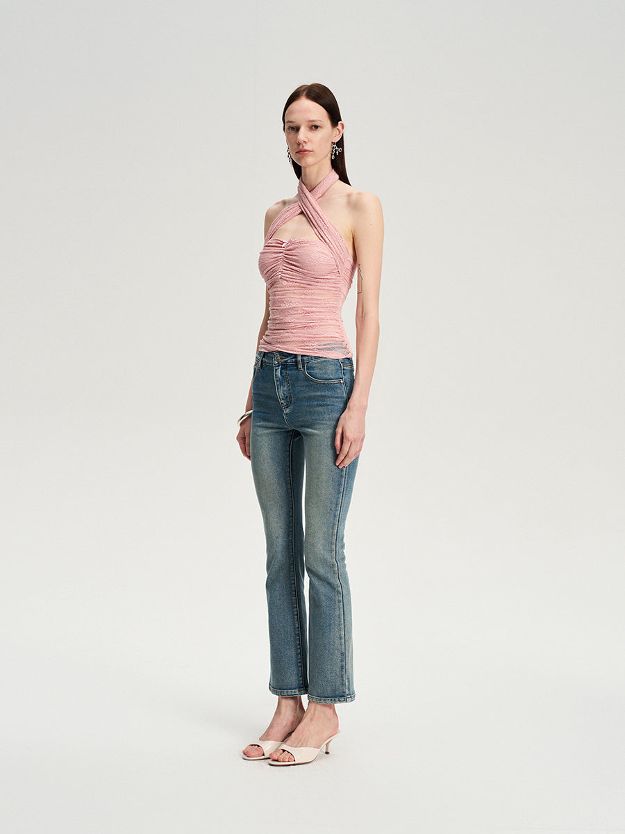 Dotyears  Two-tone lace bow charm with cross-neck suspenders