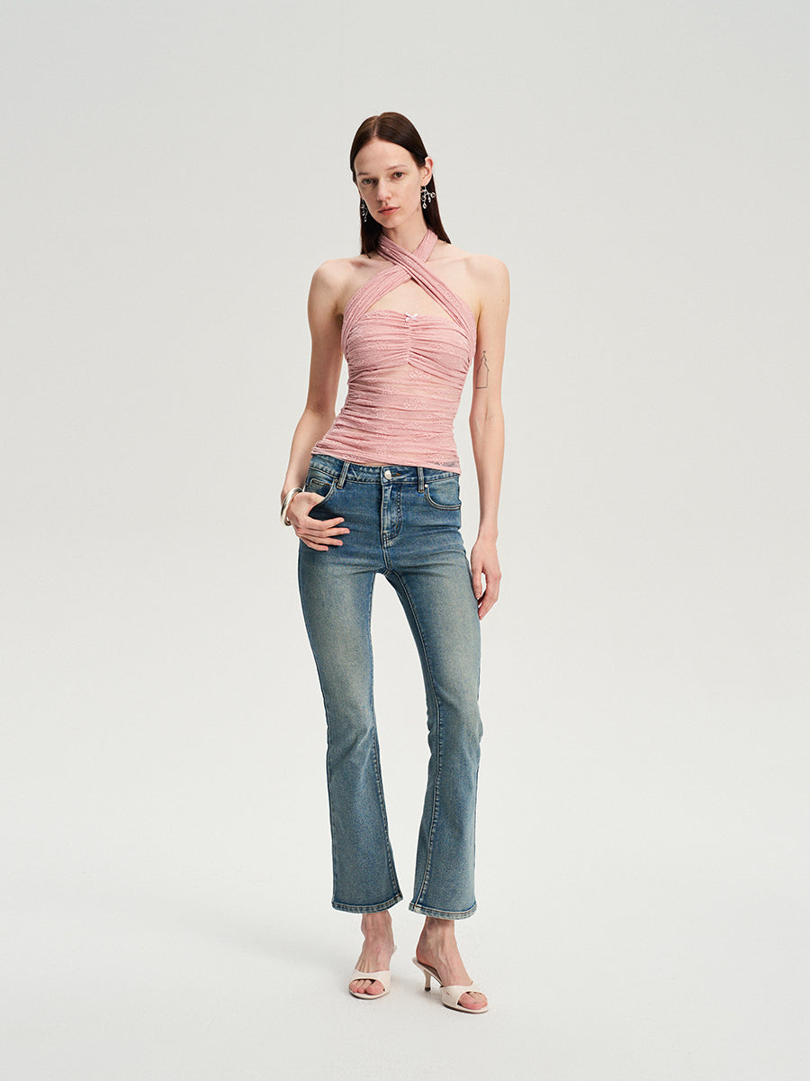 Dotyears  Two-tone lace bow charm with cross-neck suspenders