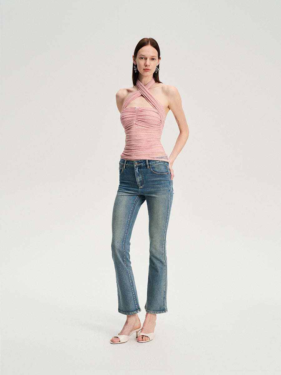 Dotyears  Two-tone lace bow charm with cross-neck suspenders