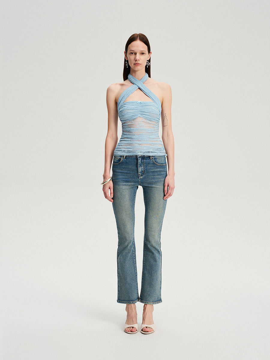 Dotyears  Two-tone lace bow charm with cross-neck suspenders