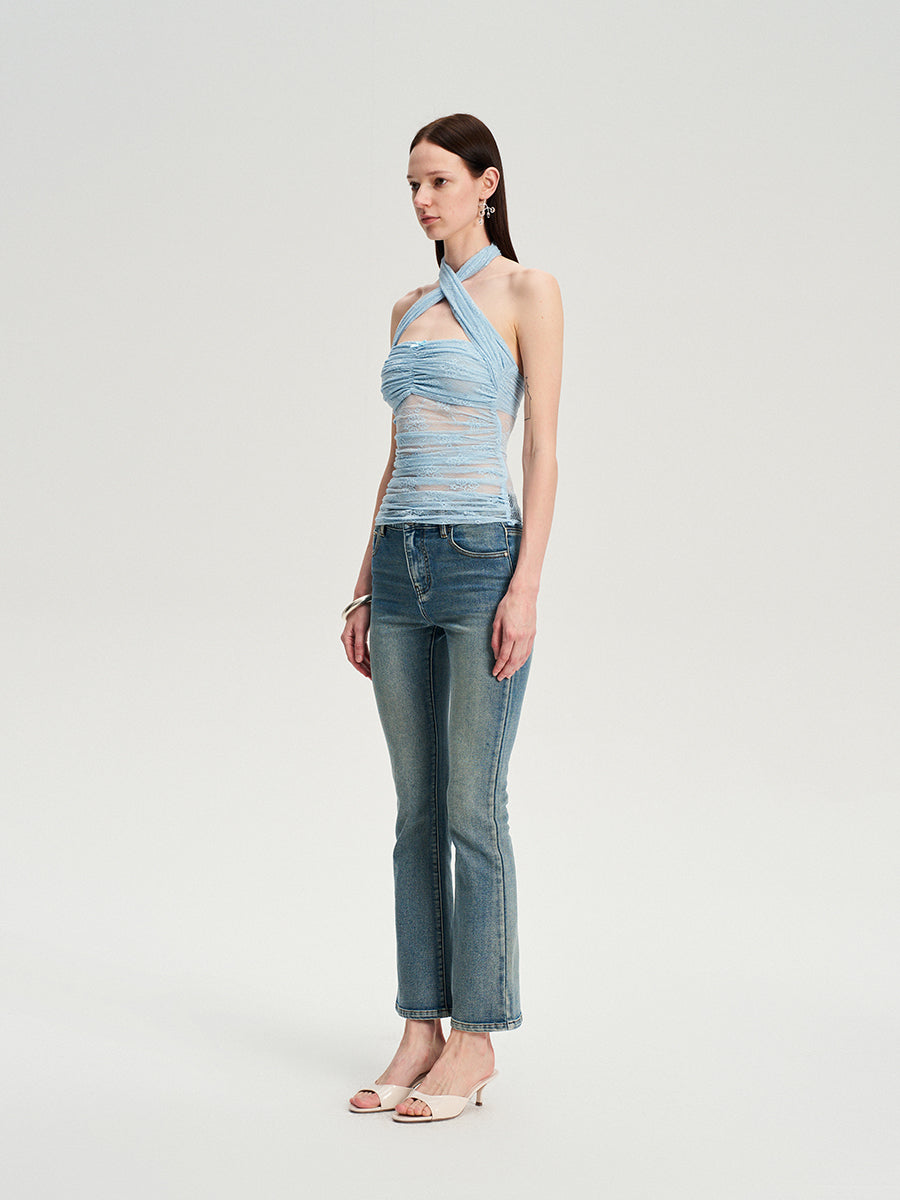 Dotyears  Two-tone lace bow charm with cross-neck suspenders