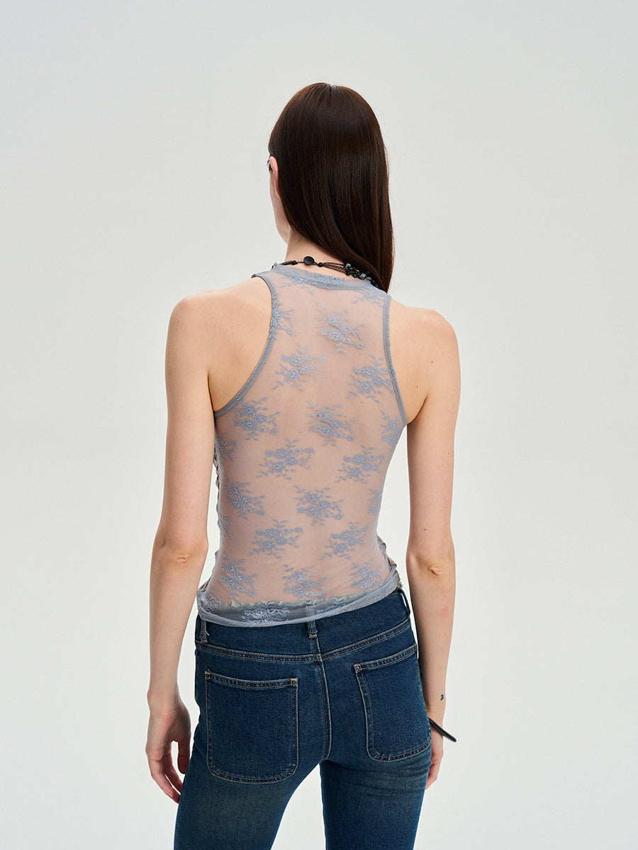 Dotyears two-tone lace panelled knitted kink vest