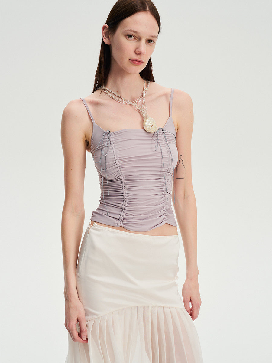 Dotyears Forest Whispers - Light-coloured drawstring pleated slim suspenders