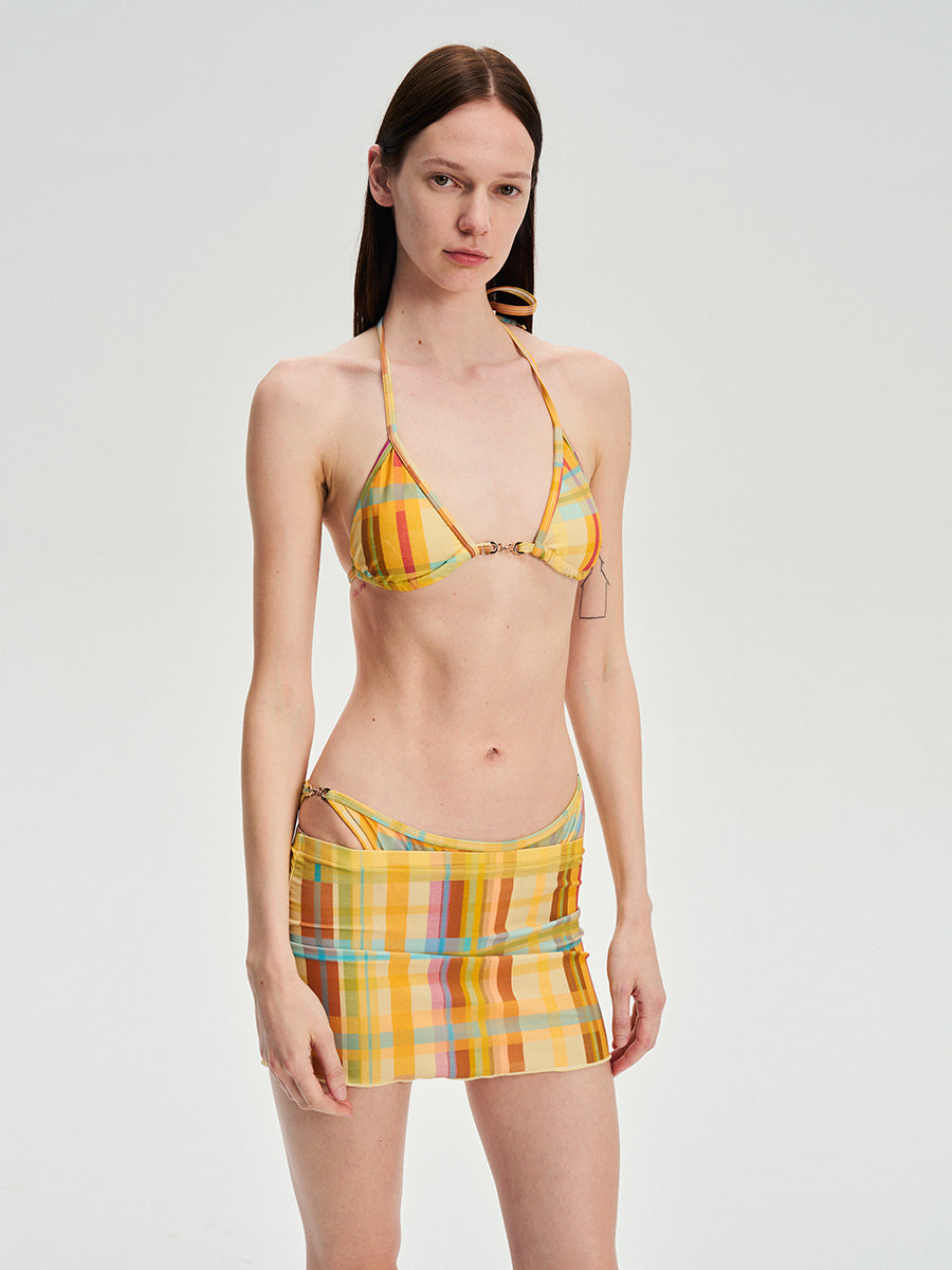 Dotyears Yellow plaid bikini metal charm set of three