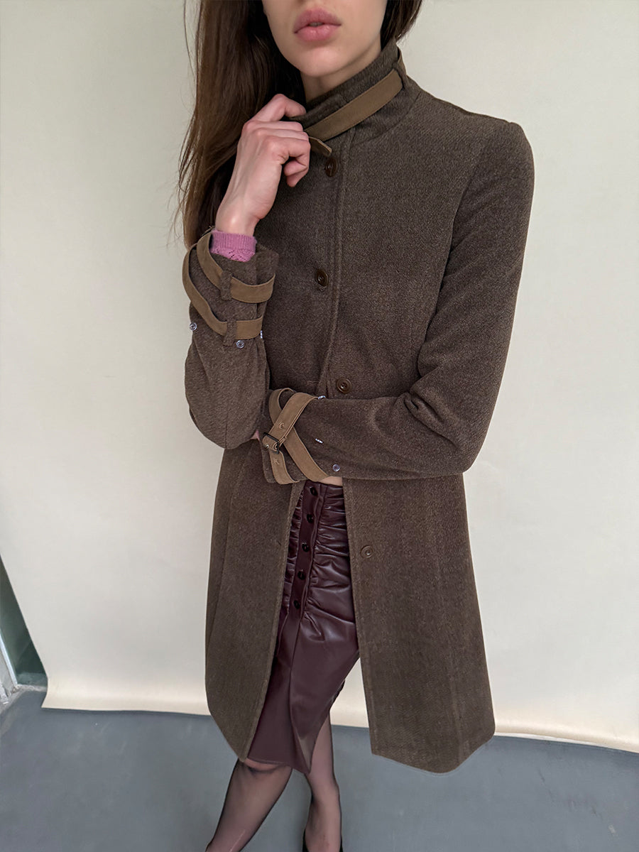 Dotyears Long Wool Blend Coat with Detachable Collar