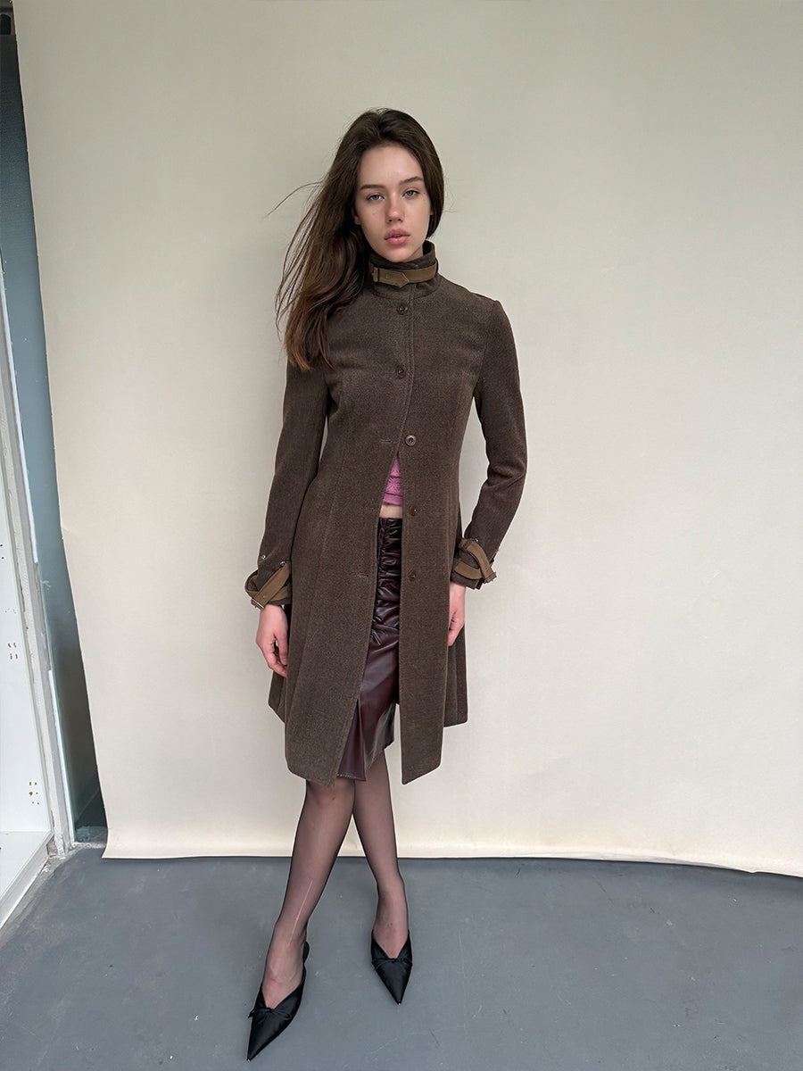 Dotyears Long Wool Blend Coat with Detachable Collar