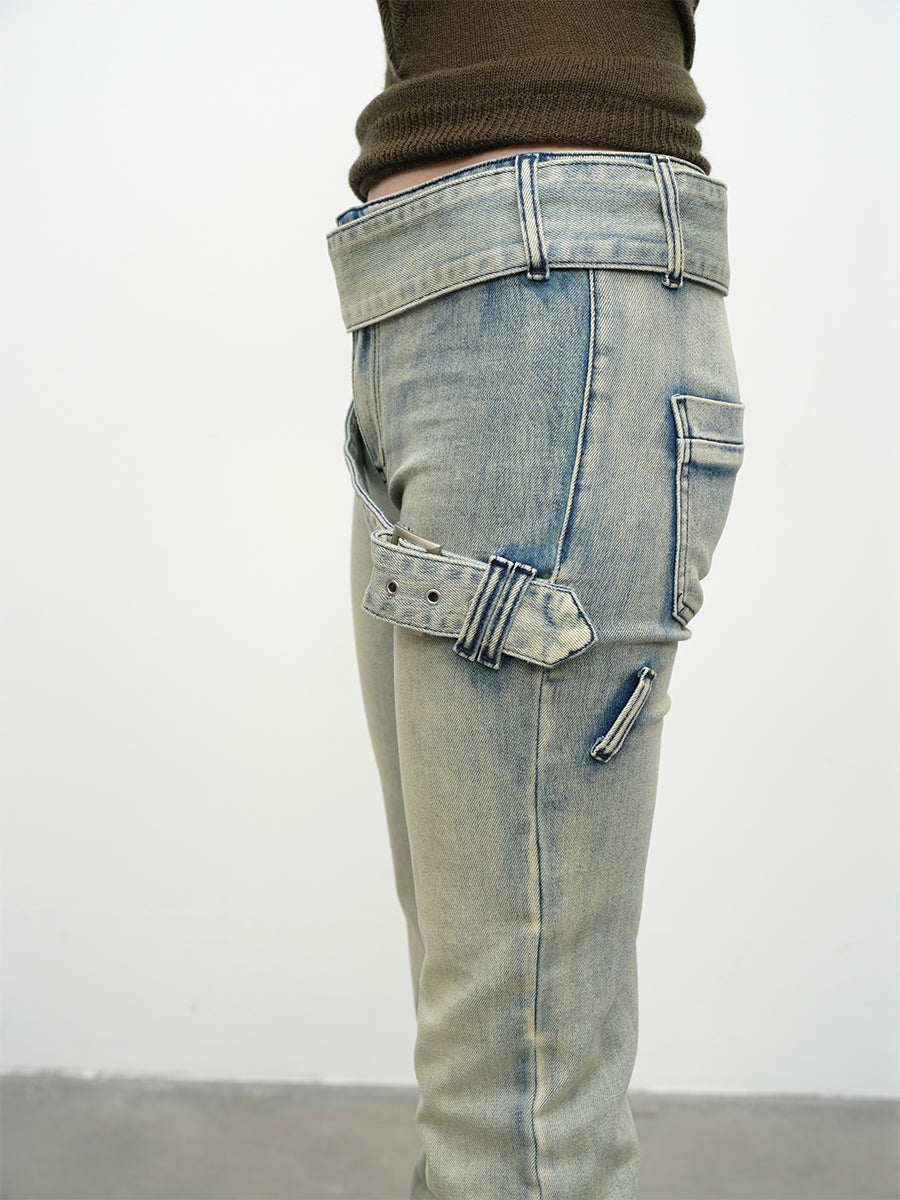 Dotyears24AW Double-belted bootcut jeans