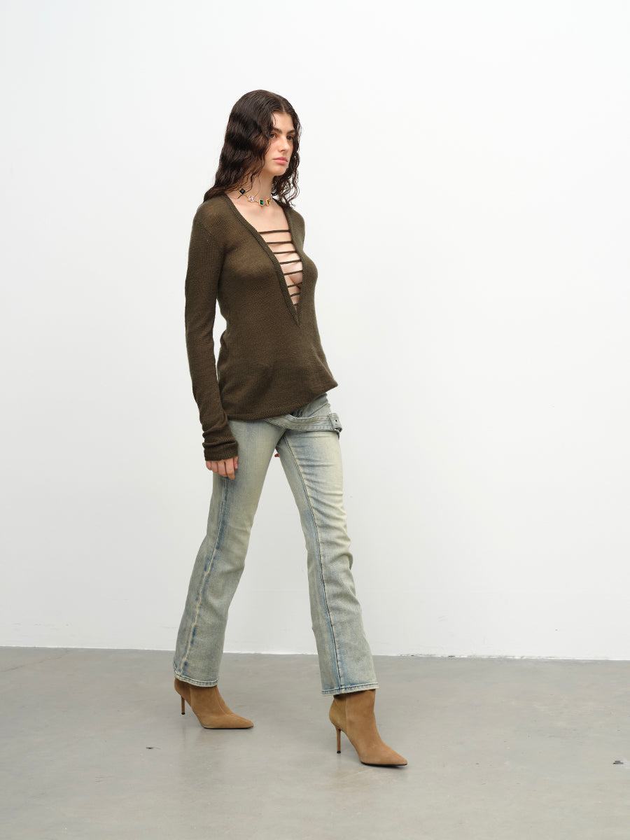 Dotyears24AW Double-belted bootcut jeans