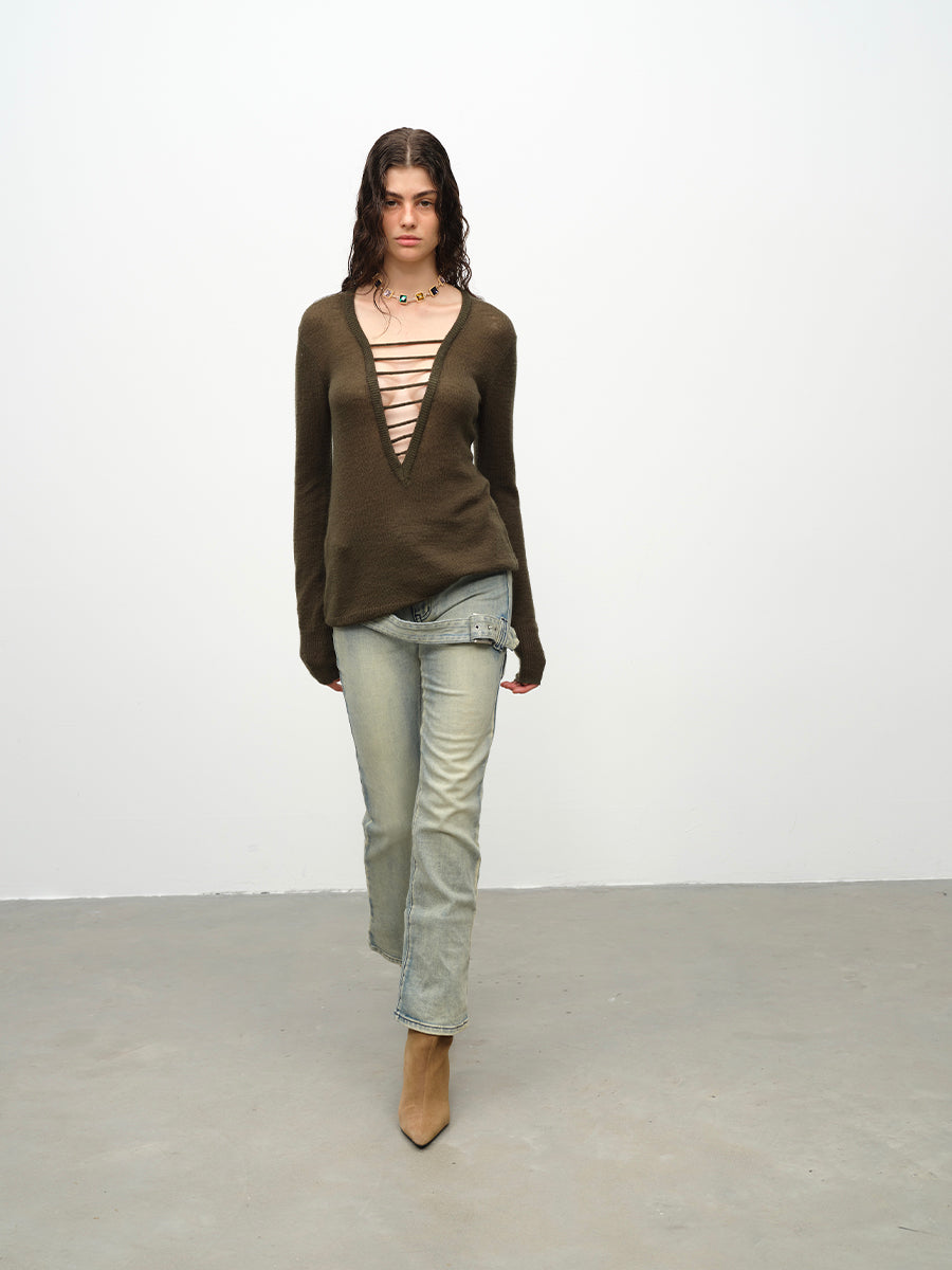 Dotyears24AW Double-belted bootcut jeans