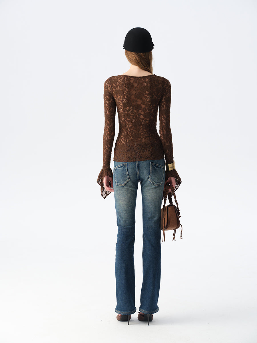 Dotyears Brown Lace-Up Bell Sleeve Cardigan