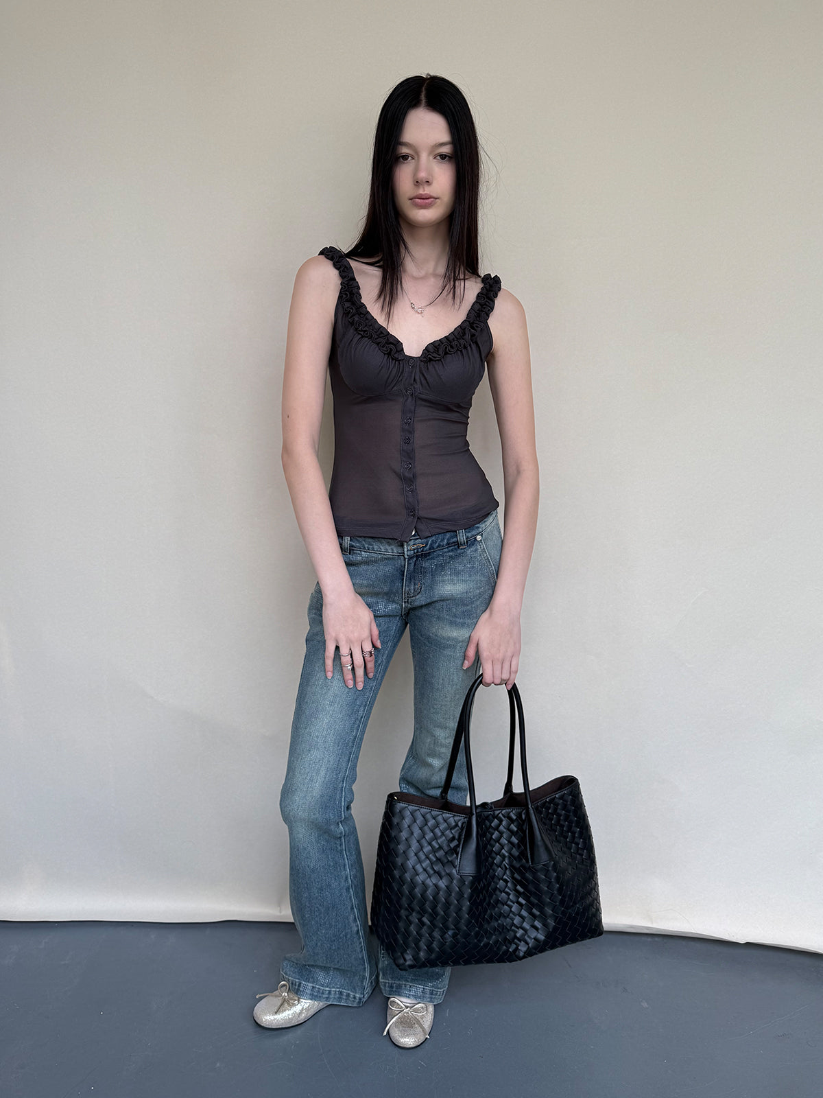 Dotyears purple acetate lace V-neck cardigan with camisole