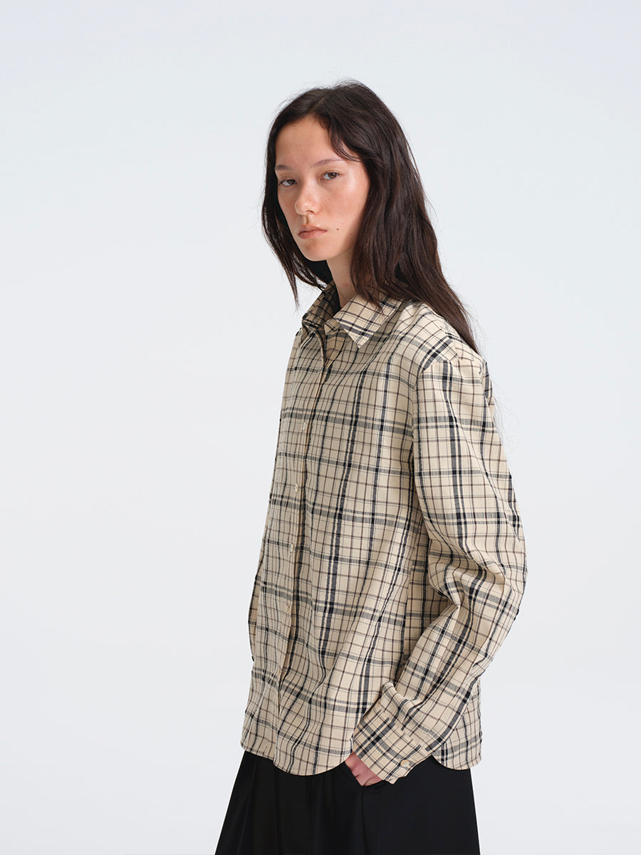 Hughum Khaki Check Cotton Shirt
