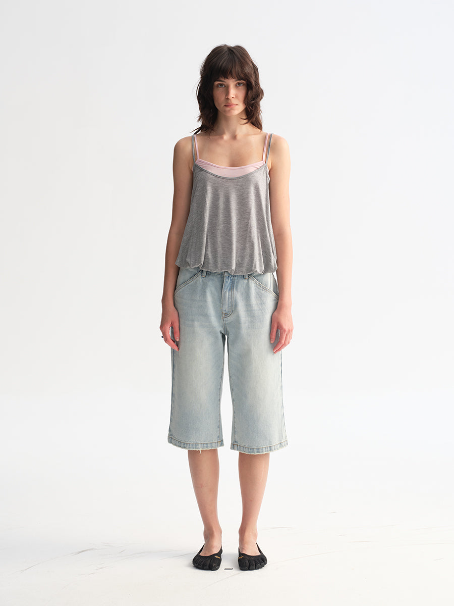 Hughum Two-in-one color-block camisole top