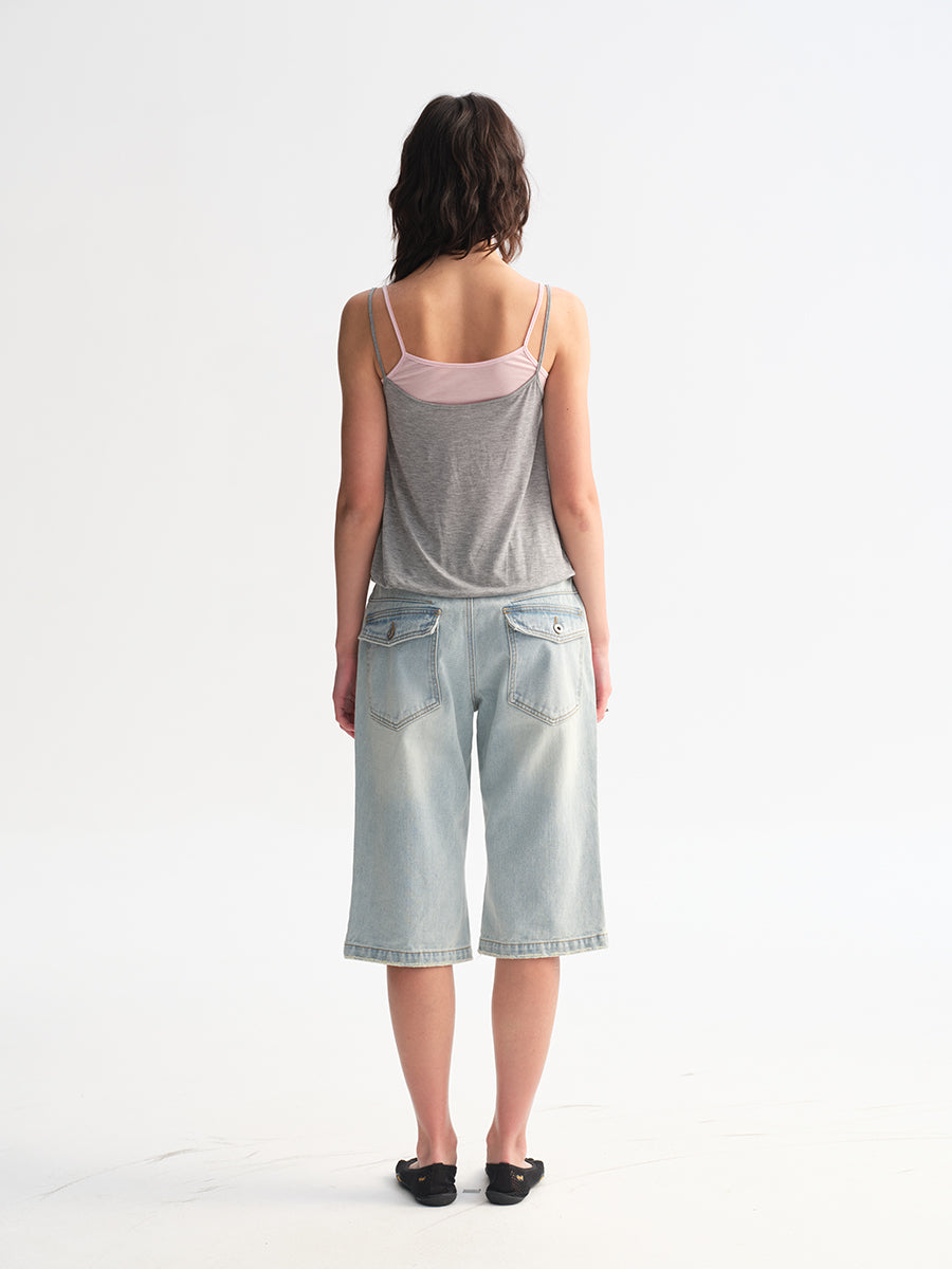 Hughum Two-in-one color-block camisole top