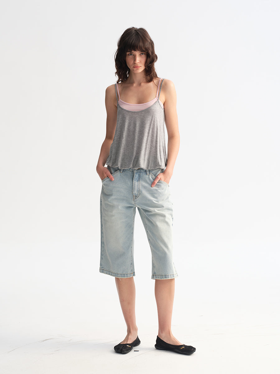 Hughum Two-in-one color-block camisole top