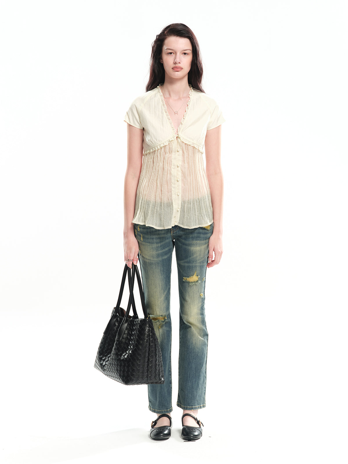 Dotyears encel spliced pleated A-line cardigan top