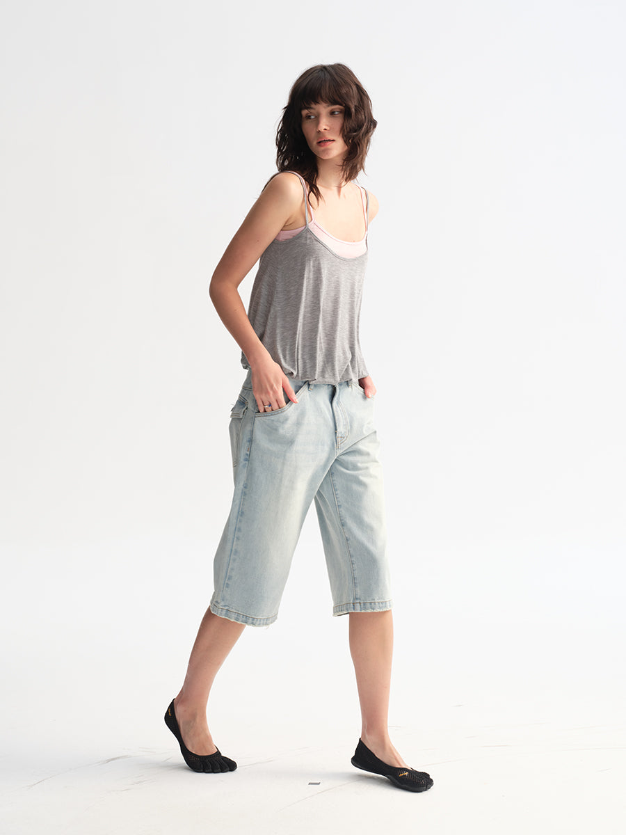 Hughum Two-in-one color-block camisole top