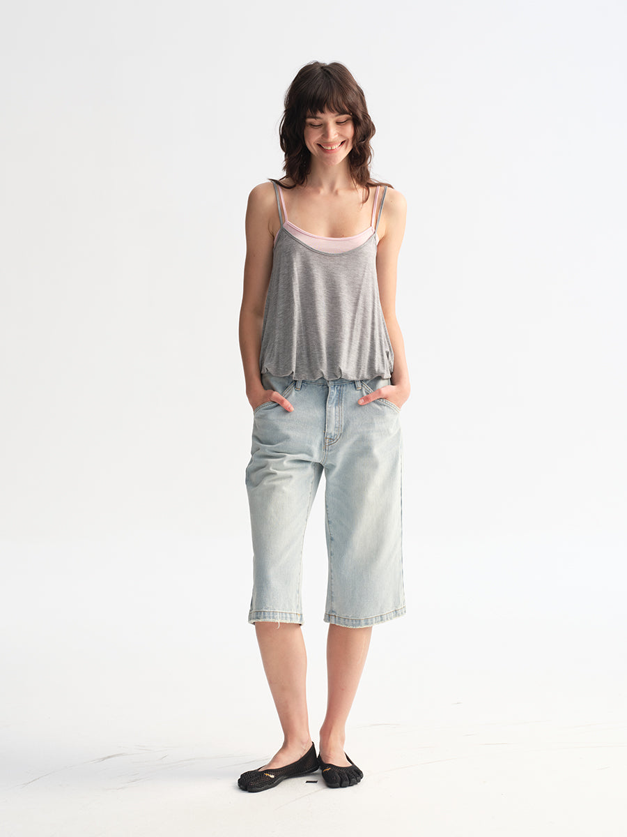 Hughum Two-in-one color-block camisole top