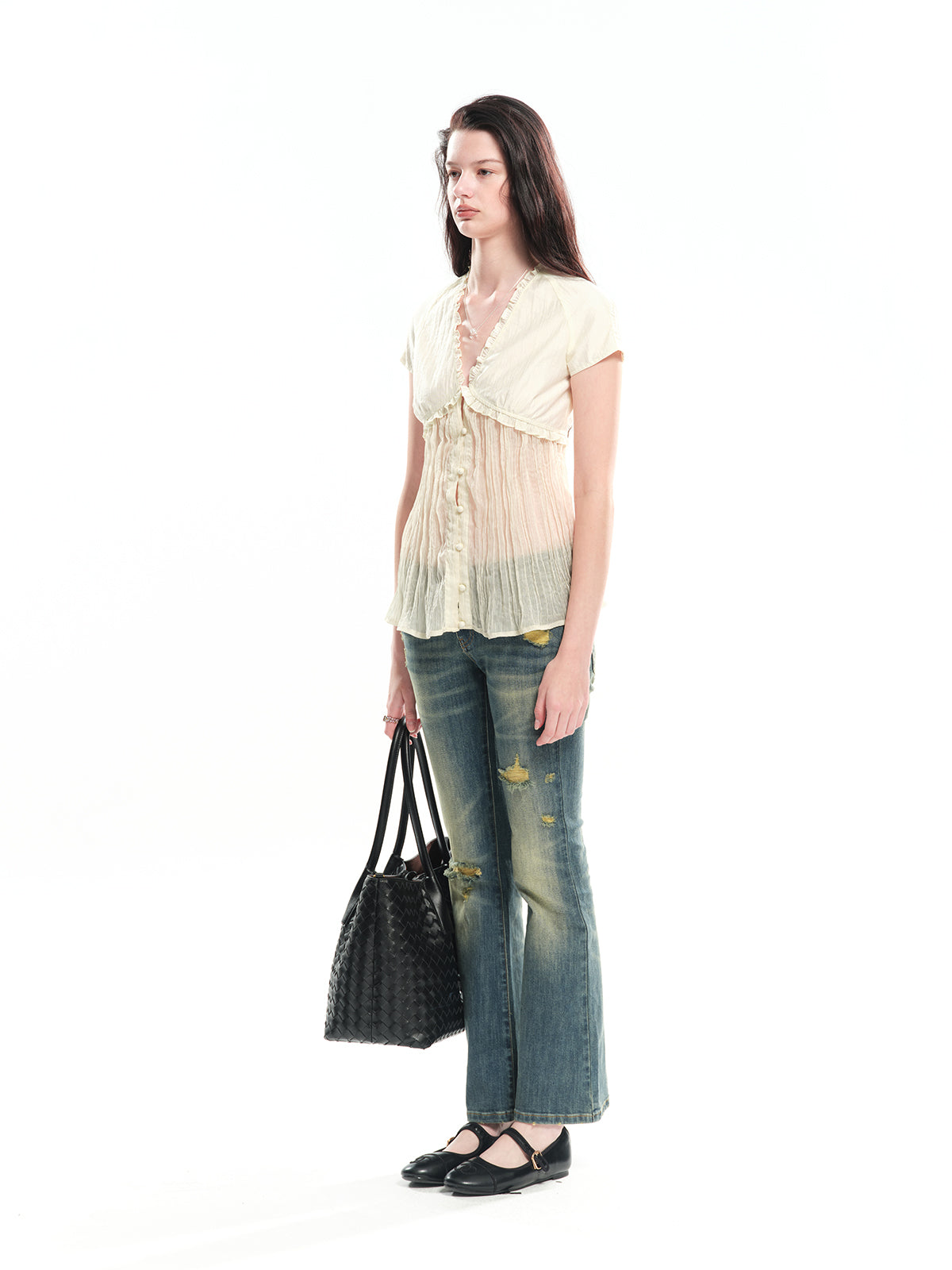 Dotyears encel spliced pleated A-line cardigan top