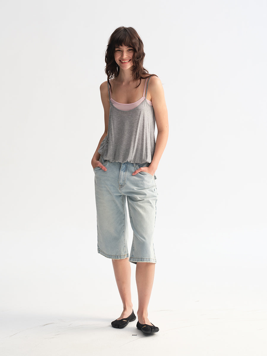 Hughum Two-in-one color-block camisole top