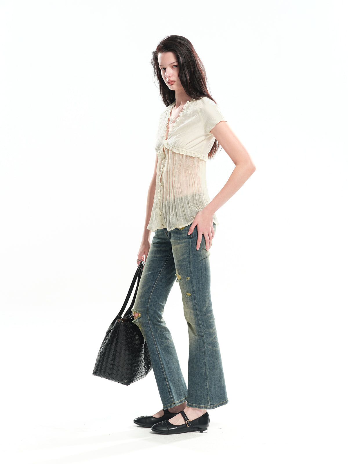 Dotyears encel spliced pleated A-line cardigan top
