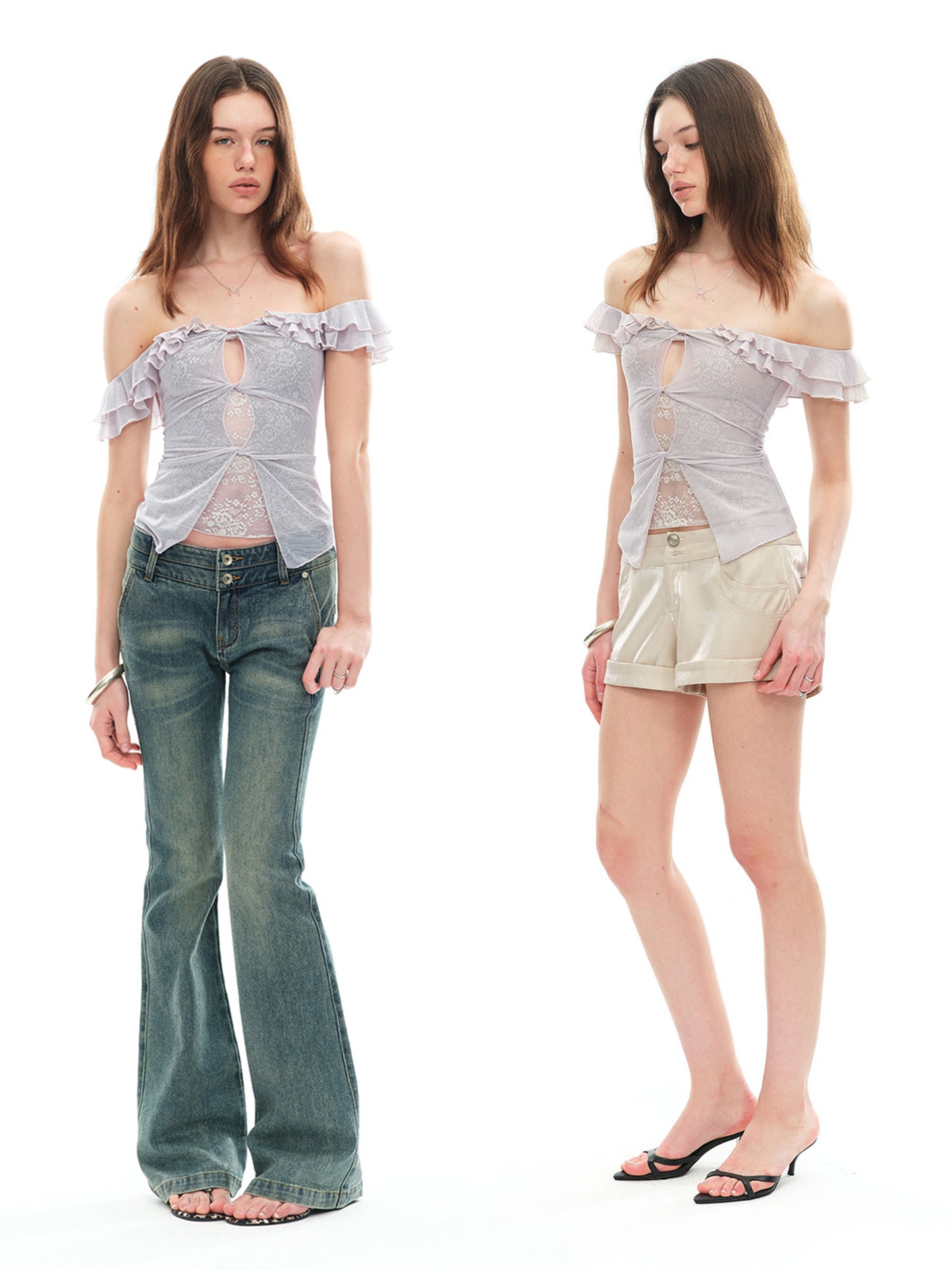 Dotyears Lavender Mock Two-Piece Mesh Top
